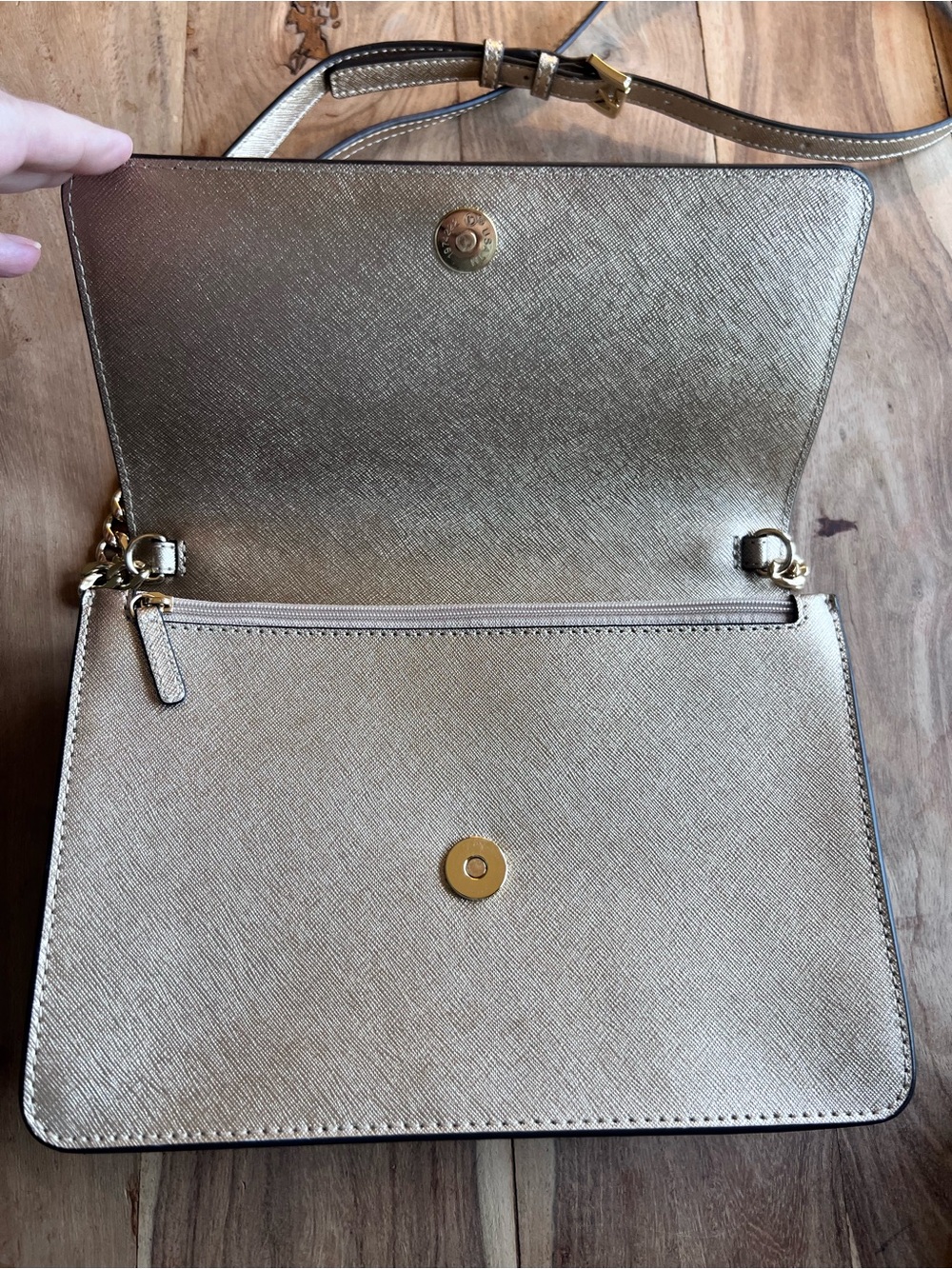 Michael Kors Metallic Gold Leather Double-Compartment Crossbody - Picture 12 of 16